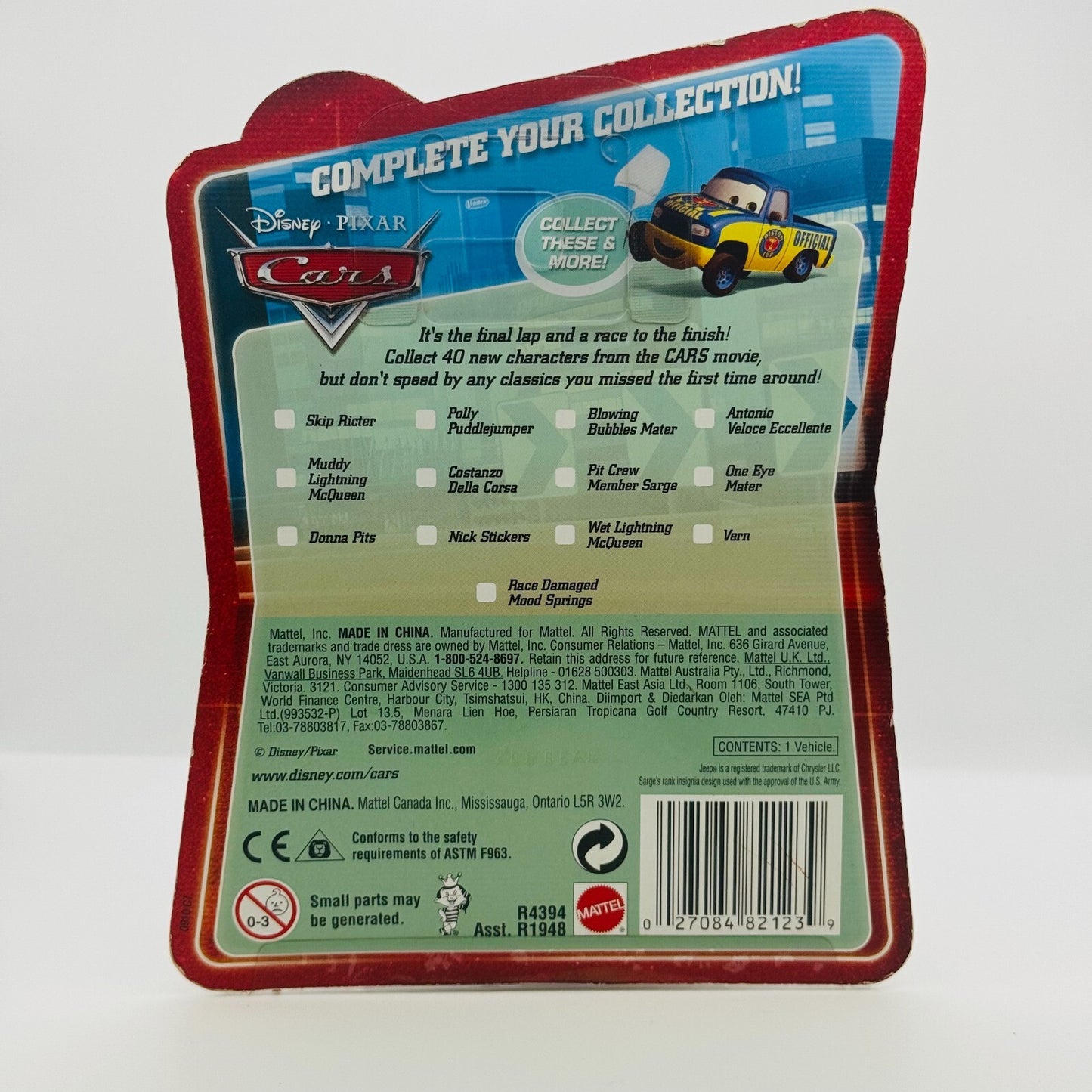 Disney Pixar Cars PACKAGED PROTOTYPE FINAL LAP SAMPLE JAY LIMO TESTSHOT 2009