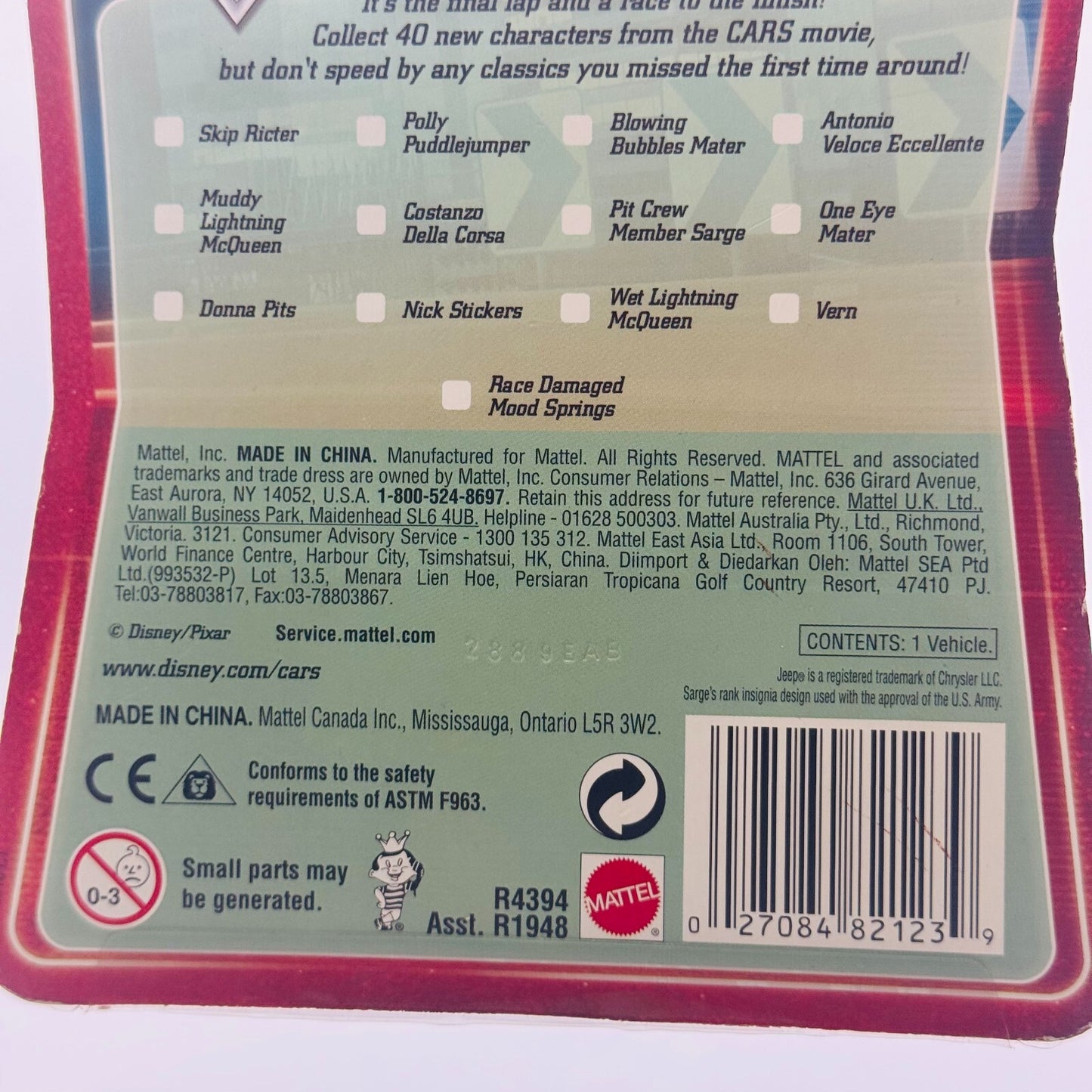 Disney Pixar Cars PACKAGED PROTOTYPE FINAL LAP SAMPLE JAY LIMO TESTSHOT 2009