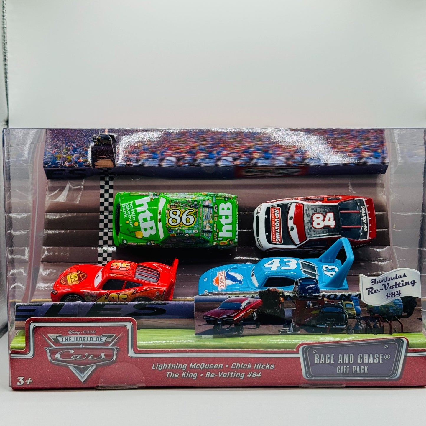 Disney Pixar Cars - RACE & CHASE KING CHICK MCQUEEN RE-VOLTING 4-PK 1:55 Diecast