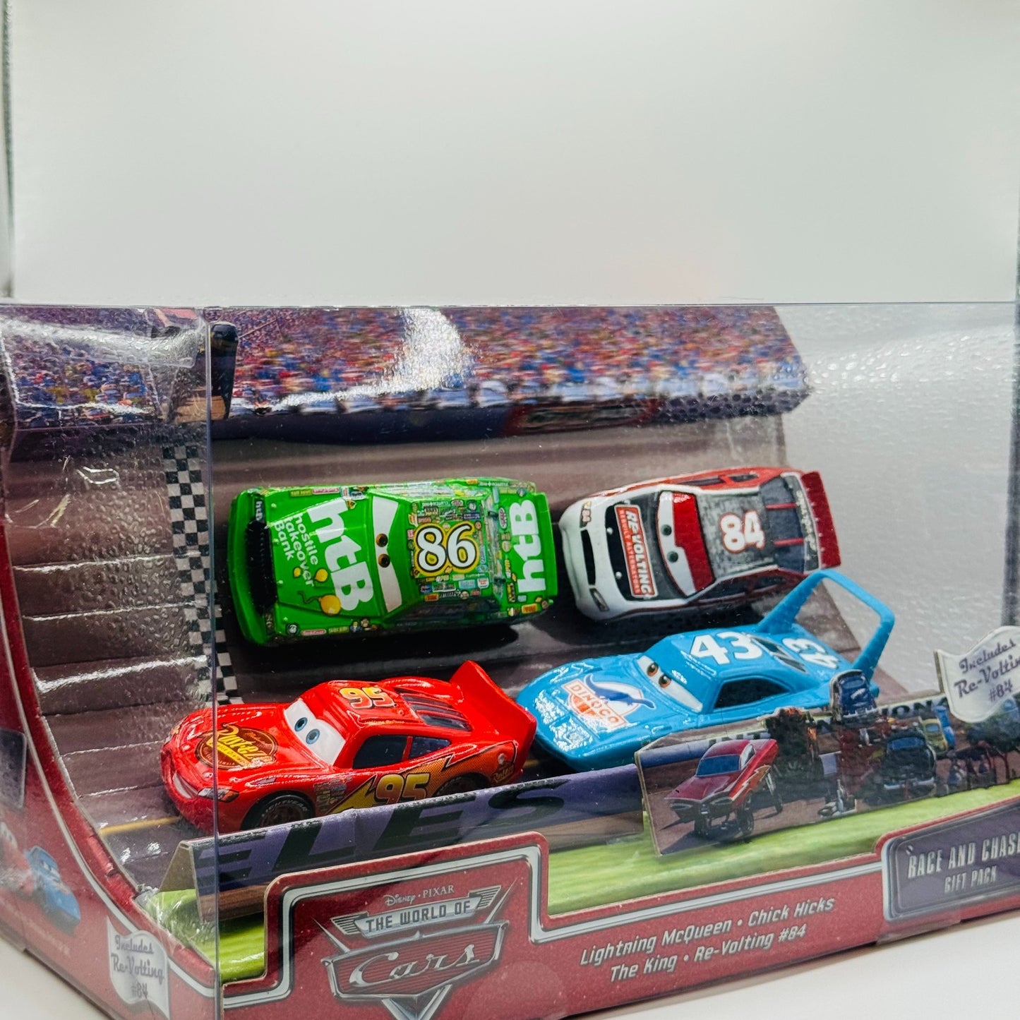 Disney Pixar Cars - RACE & CHASE KING CHICK MCQUEEN RE-VOLTING 4-PK 1:55 Diecast