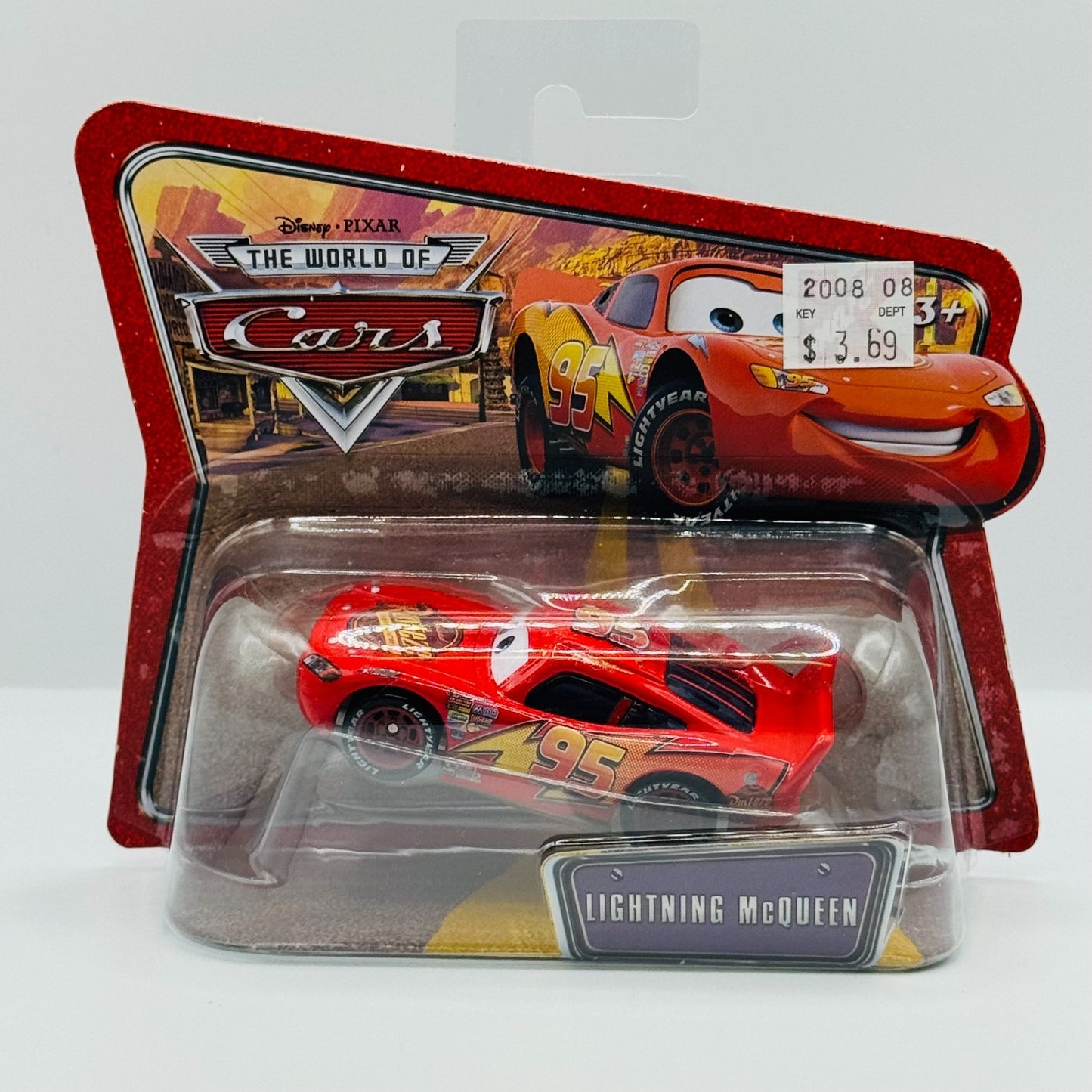 Disney Pixar Cars LIGHTNING MCQUEEN SHORT CARD World Of Cars 2008 1:55 Diecast