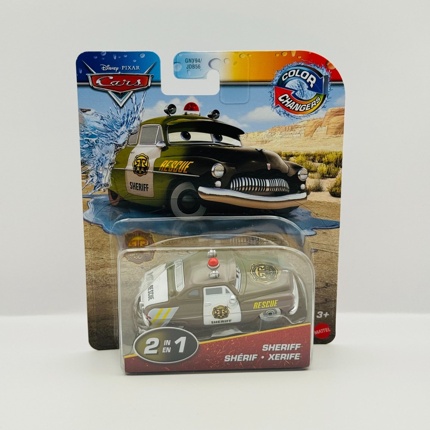 Disney Pixar Cars - COLOR CHANGERS RACE & RESCUE SHERIFF BLACK GREEN- 1:55 Scale