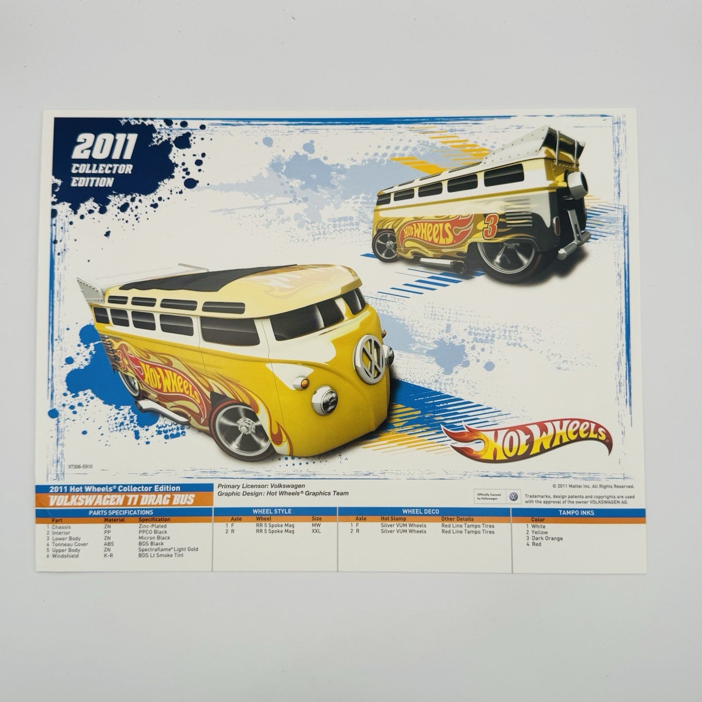 Hot Wheels Volkswagen TI Drag Bus 2011 Collector Edition Mini Poster 8.5x11