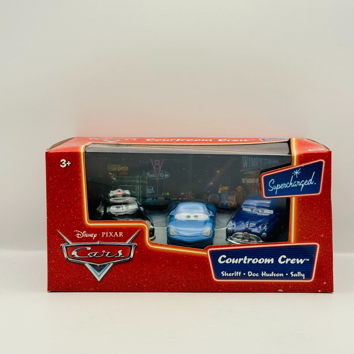 Disney Pixar Cars - COURTROOM CREW 3-Pack SHERIFF DOC Supercharged- 1:55 Diecast