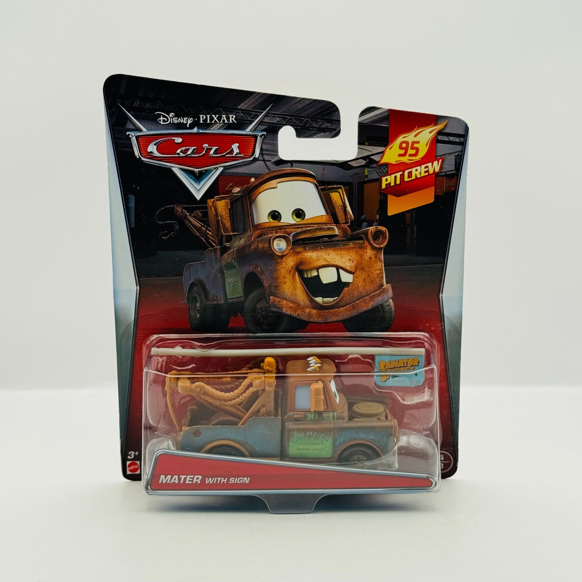 Disney Pixar Cars - MATER WITH SIGN 95 Pit Crew 2015 - 1:55 Diecast