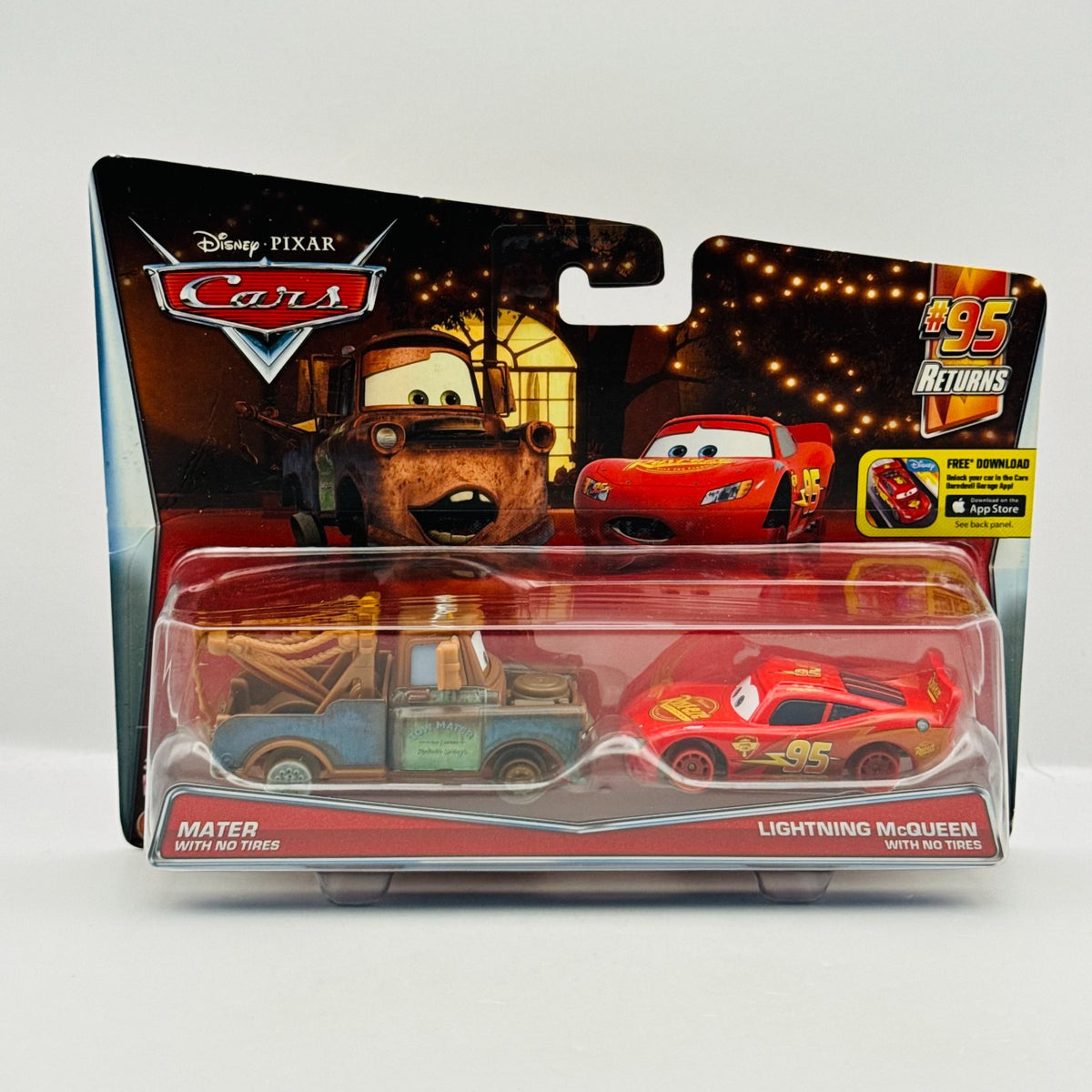 Disney Pixar Cars - MATER & MCQUEEN WITH NO TIRES 95 Returns 2016 - 1:55 Diecast