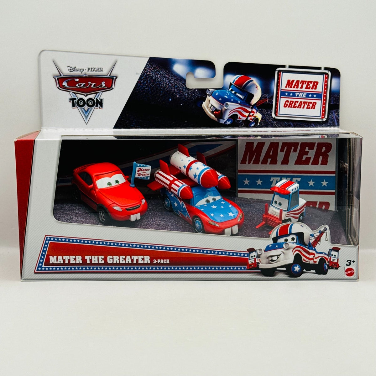 Disney Pixar Cars - MATER THE GREATER 3-PK DAREDEVIL MCQUEEN BANNER 1:55 Diecast
