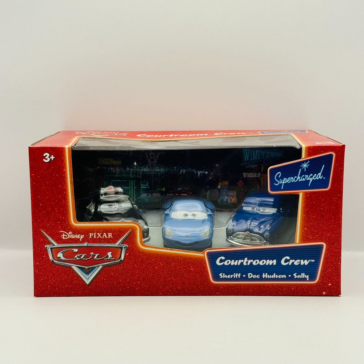 Disney Pixar Cars - COURTROOM CREW 3-Pack SHERIFF DOC Supercharged- 1:55 Diecast