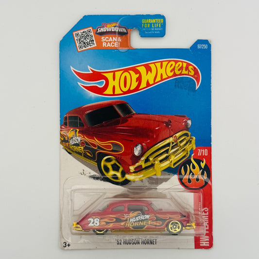 Hot Wheels - '52 HUDSON HORNET #28 RED HW FLAMES 7/10 97/250- 1:64 Scale Diecast