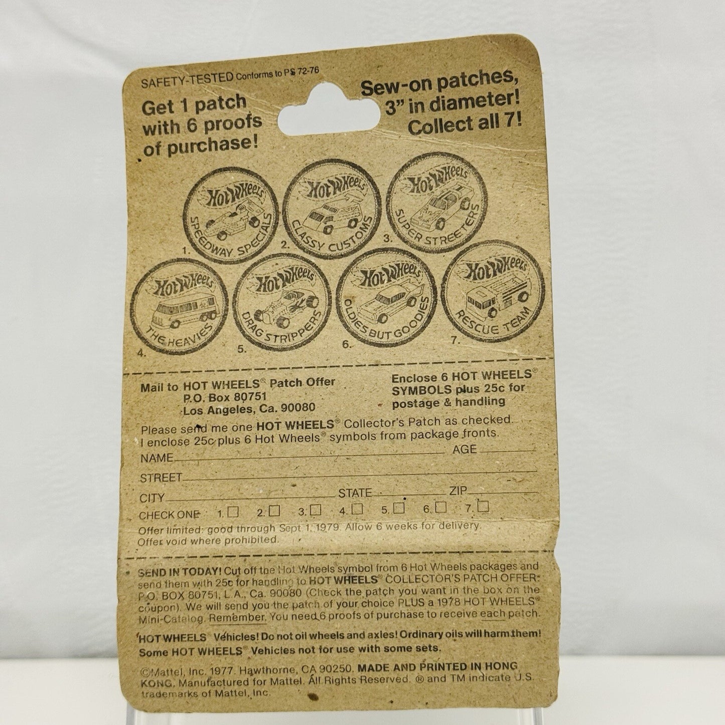 Hot Wheels - SPEEDWAY SPECIALS FORMULA 5000 NO. 9119 1977 PATCH CARD - 1:64