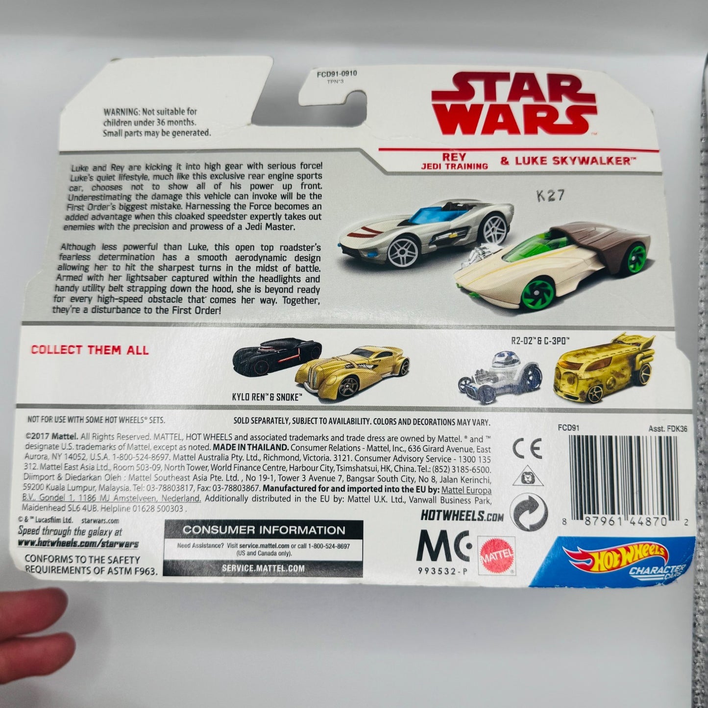 Hot Wheels - STAR WARS REY & LUKE & SKYWALKER Character Cars- 1:64 Scale Diecast