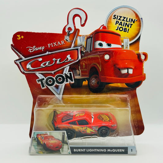 Disney Pixar Cars TOON - BURNT LIGHTNING MCQUEEN Rescue Squad Mater 1:55 Diecast
