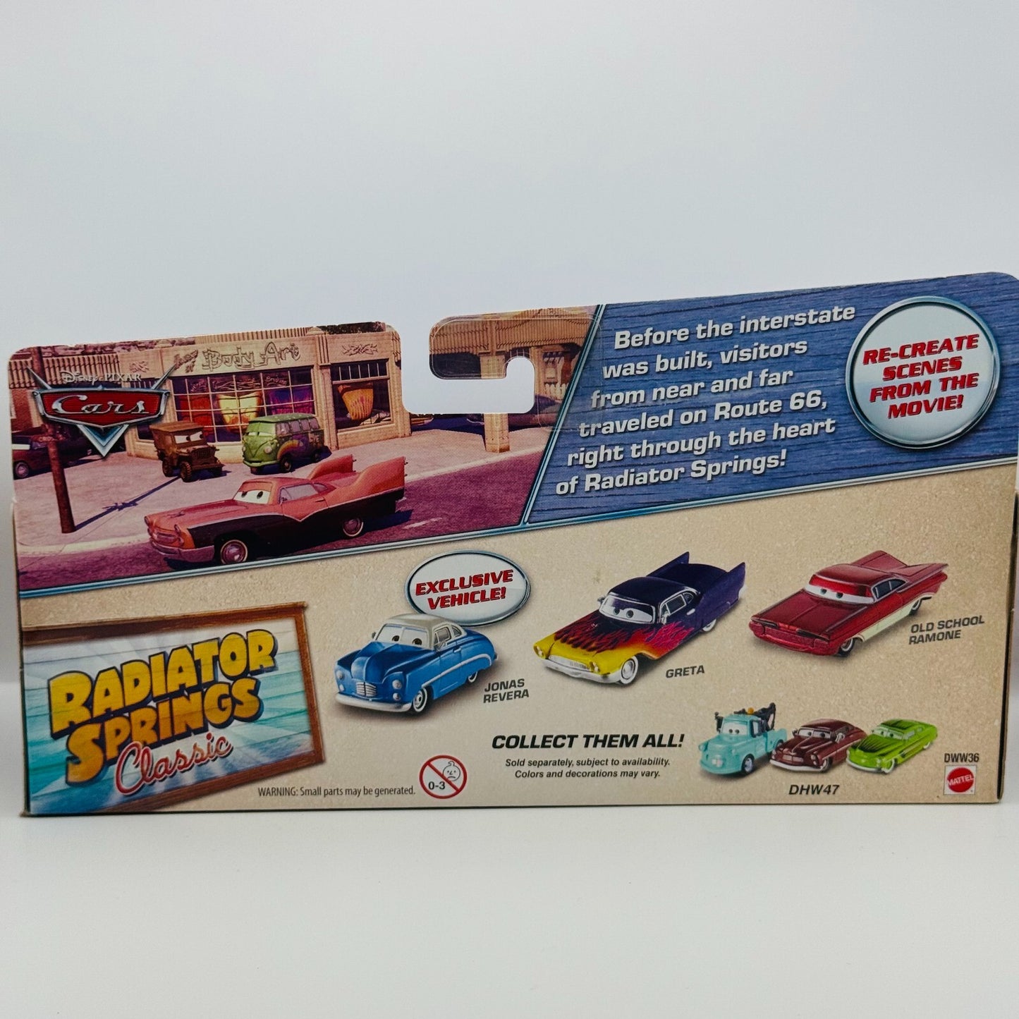 Disney Pixar Cars FLASHBACK TO RADIATOR SPRINGS JONAS REVERA 3-Pack 1:55 Diecast
