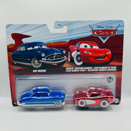 Disney Pixar Cars - CRUISIN' MCQUEEN BUMPER STICKERS & DOC HUDSON - 1:55 Diecast