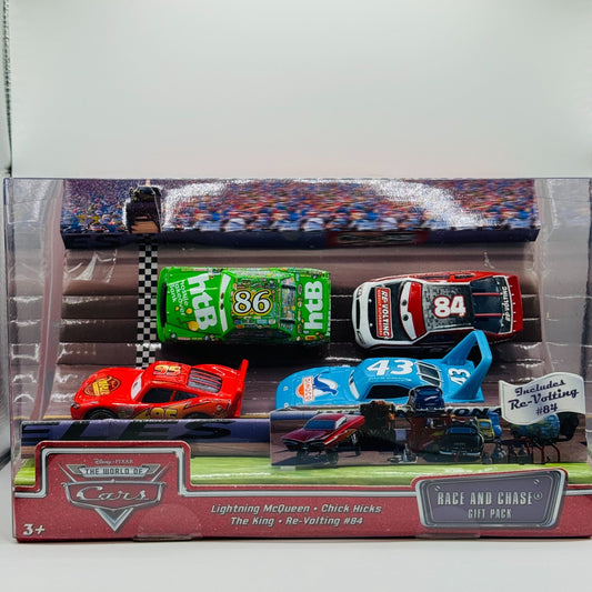 Disney Pixar Cars - RACE & CHASE KING CHICK MCQUEEN RE-VOLTING 4-PK 1:55 Diecast
