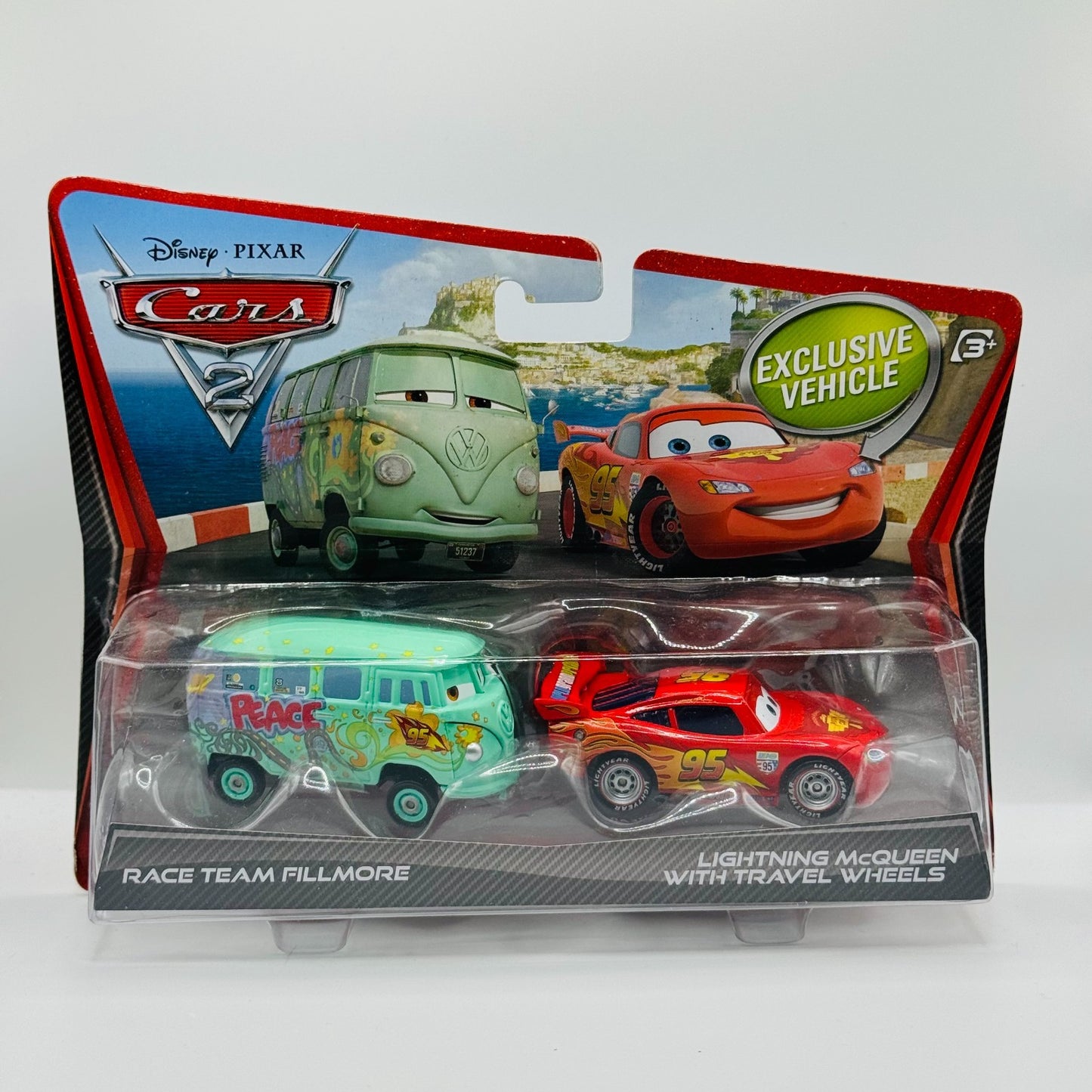 Disney Pixar Cars - RACE TEAM FILLMORE & MCQUEEN WITH TRAVEL WHEELS 1:55 Diecast