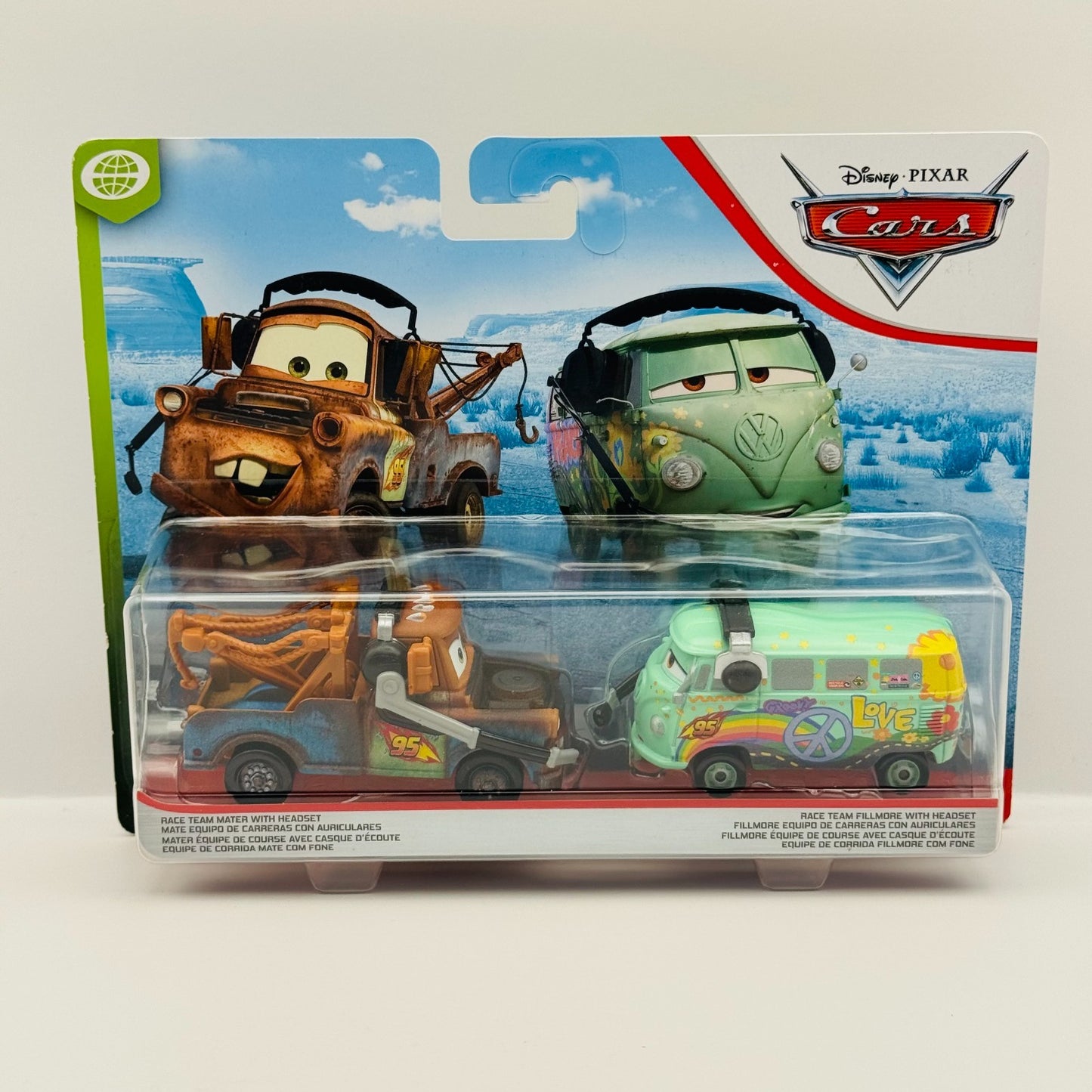 Disney Pixar Cars - RACE TEAM MATER & FILLMORE HEADSET Blue Desert- 1:55 Diecast
