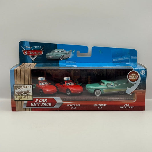 Disney Pixar Cars FLO WITH TRAY WAITRESS MIA & TIA LENTICULAR Eyes 1:55 Diecast