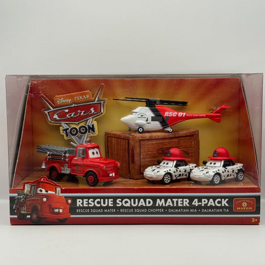 Disney Pixar Cars Toon - RESCUE SQUAD MATER 4-PK DALMATIAN MIA TIA- 1:55 Diecast