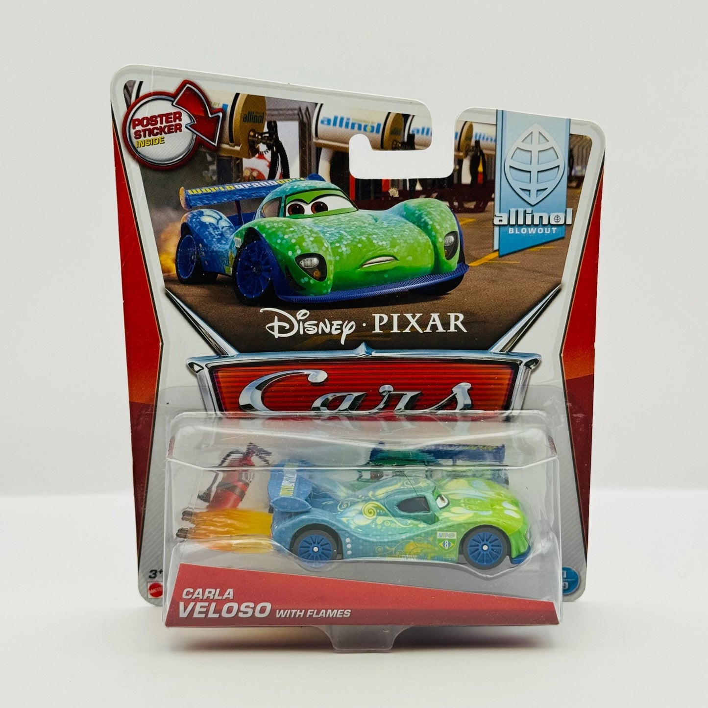 Disney Pixar Cars - CARLA WITH FLAMES STICKERS Allinol Blowout 2014 1:55 Diecast