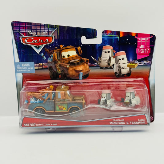 Disney Pixar Cars MATER WITH ALLINOL CANS EDAMAME & DAISU TSASHIMI 1:55 Diecast