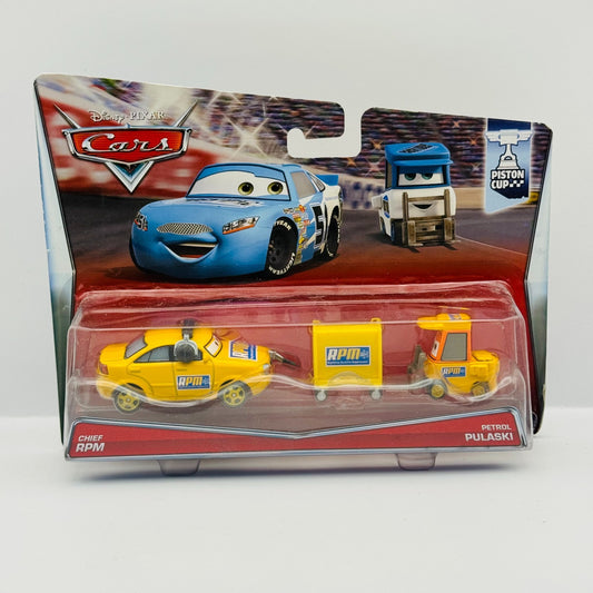 Disney Pixar Cars - CHIEF RPM & PETROL PULASKI EASY IDLE ERROR CARD 1:55 Diecast