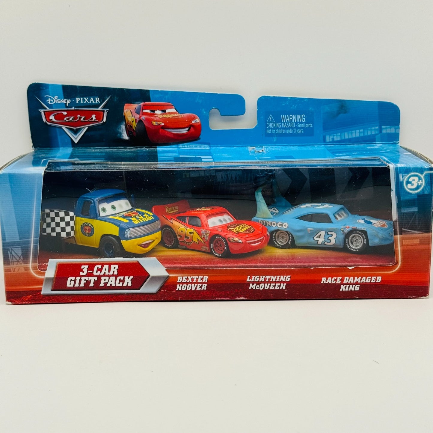 Disney Pixar Cars - LENTICULAR 3-CAR GIFT PK DAMAGED KING DEXTER - 1:55 Diecast