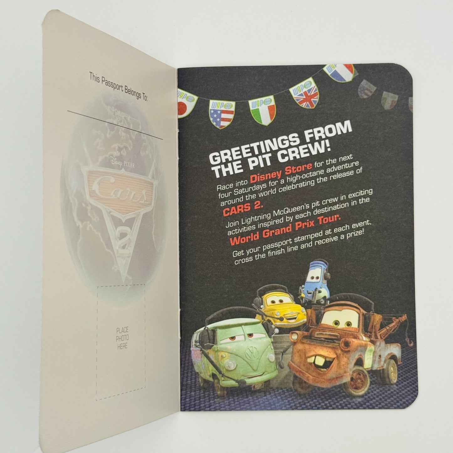 Disney Pixar Cars - CARS 2 PASSPORT PROMOTIONAL BOOKLET - Disney Store 2011