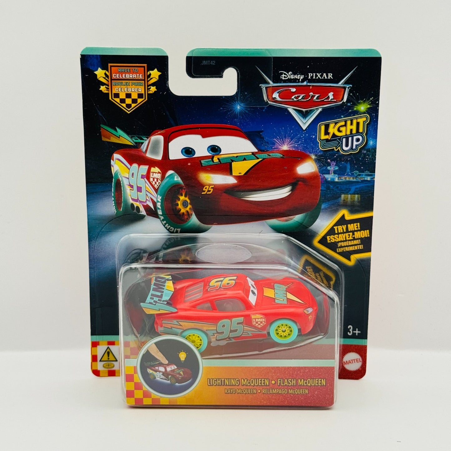 Disney Pixar Cars - RACE TO CELEBRATE LIGHT-UP LIGHTNING MCQUEEN - 1:55 Scale
