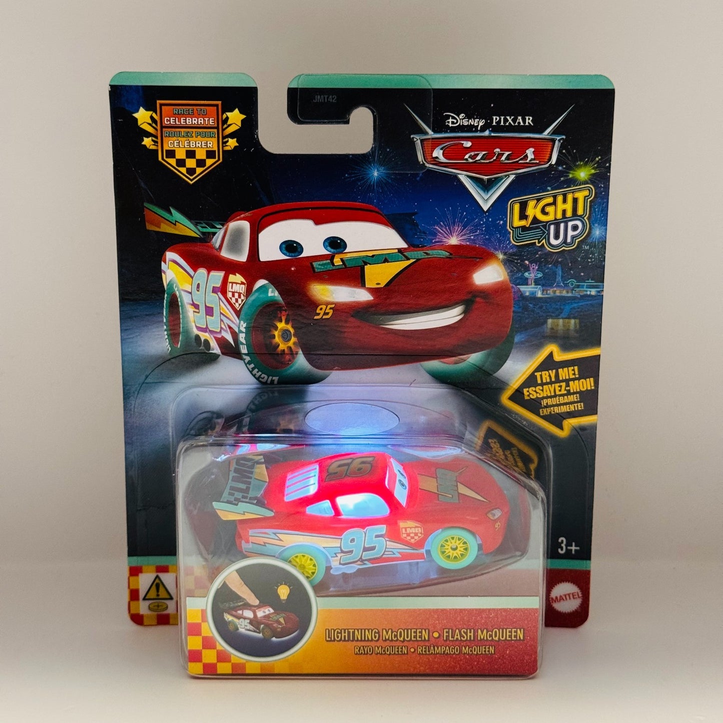 Disney Pixar Cars - RACE TO CELEBRATE LIGHT-UP LIGHTNING MCQUEEN - 1:55 Scale