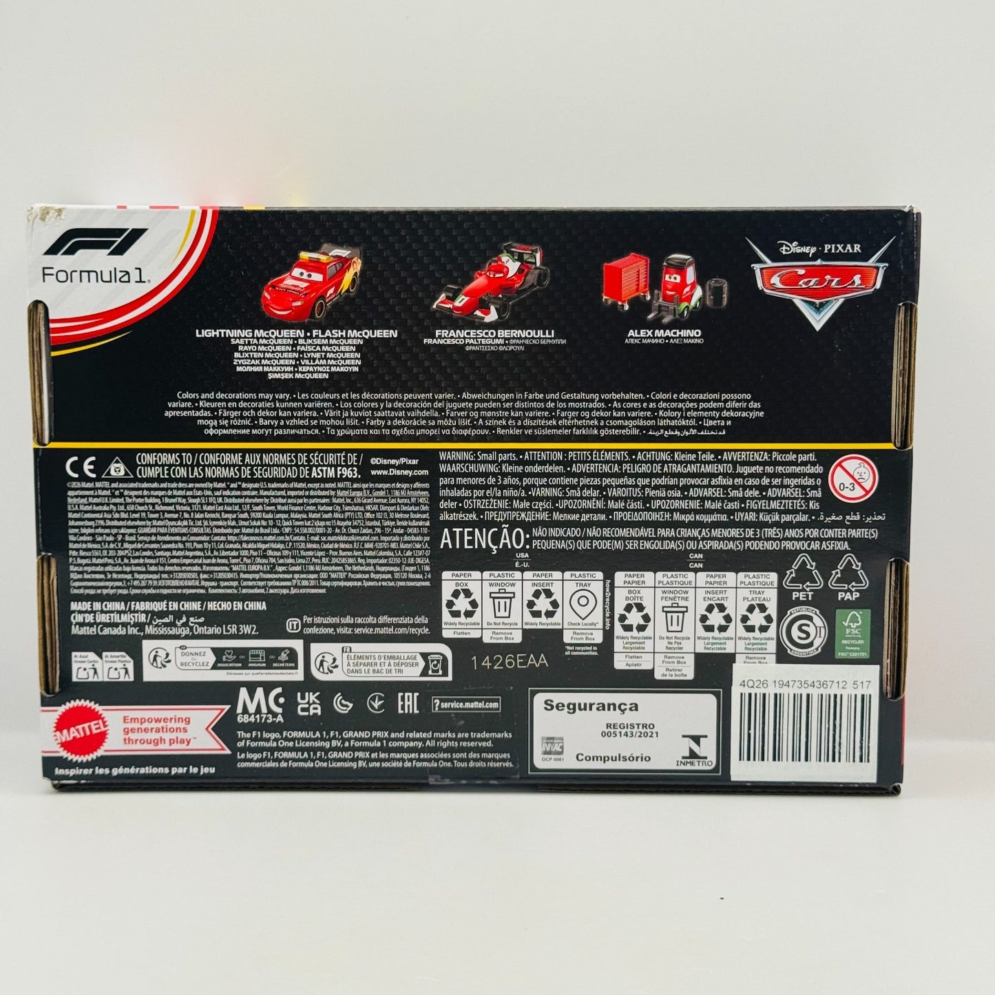 Disney Pixar Cars - FORMULA 1 COLLAB 3-PACK MCQUEEN, FRANCESCO 2026 1:55 Diecast