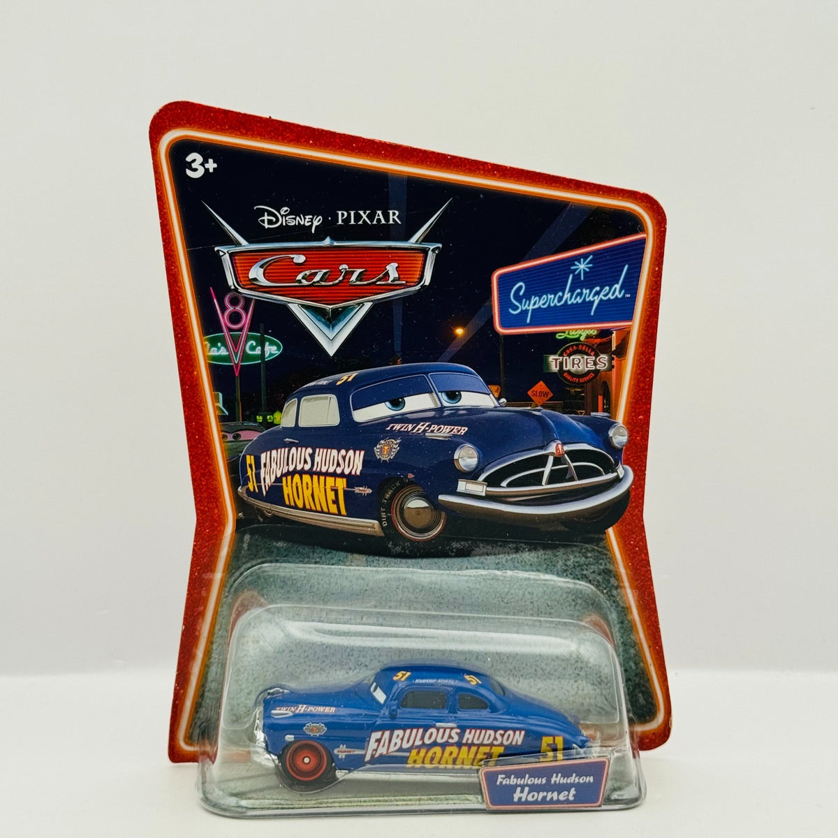 Disney Pixar Cars - FABULOUS HUDSON HORNET DOC Supercharged 2007 - 1:55 Diecast