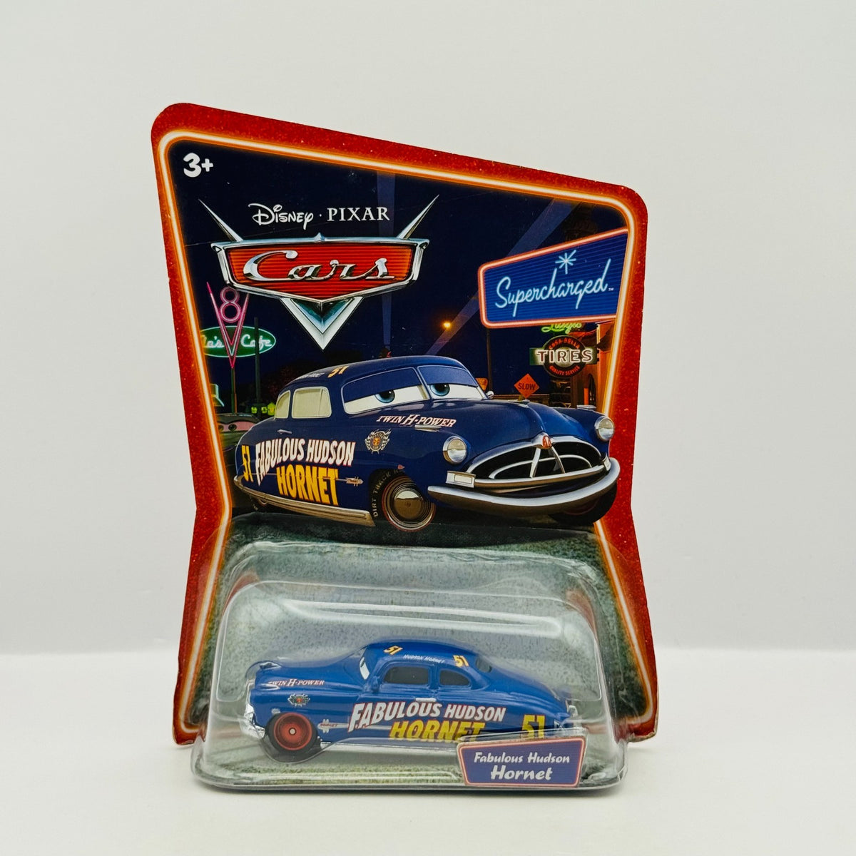 Disney Pixar Cars - FABULOUS HUDSON HORNET DOC Supercharged 2007 - 1:55 Diecast