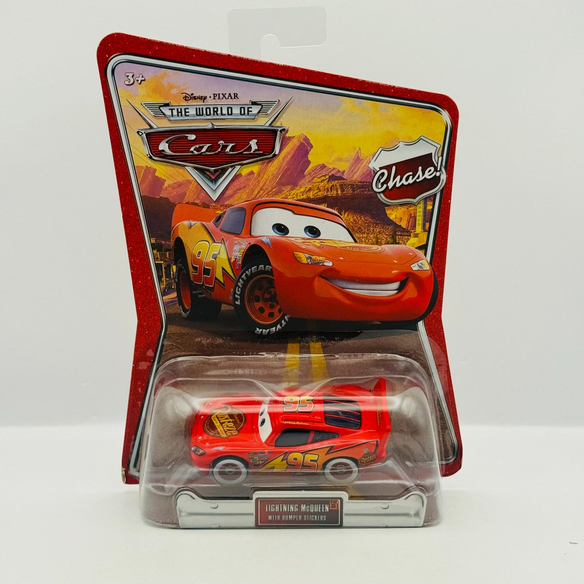 Disney Pixar Cars - WHITEWALLS MCQUEEN WITH BUMPER STICKERS 2008 - 1:55 Diecast