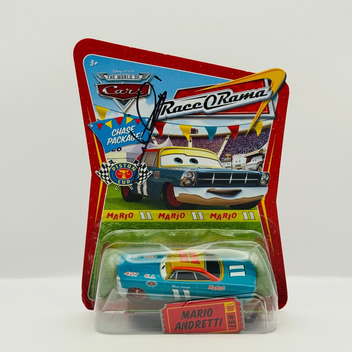 Disney Pixar Cars - SIGNED MARIO ANDRETTI CHASE AUTOGRAPH 2009 - 1:55 Diecast