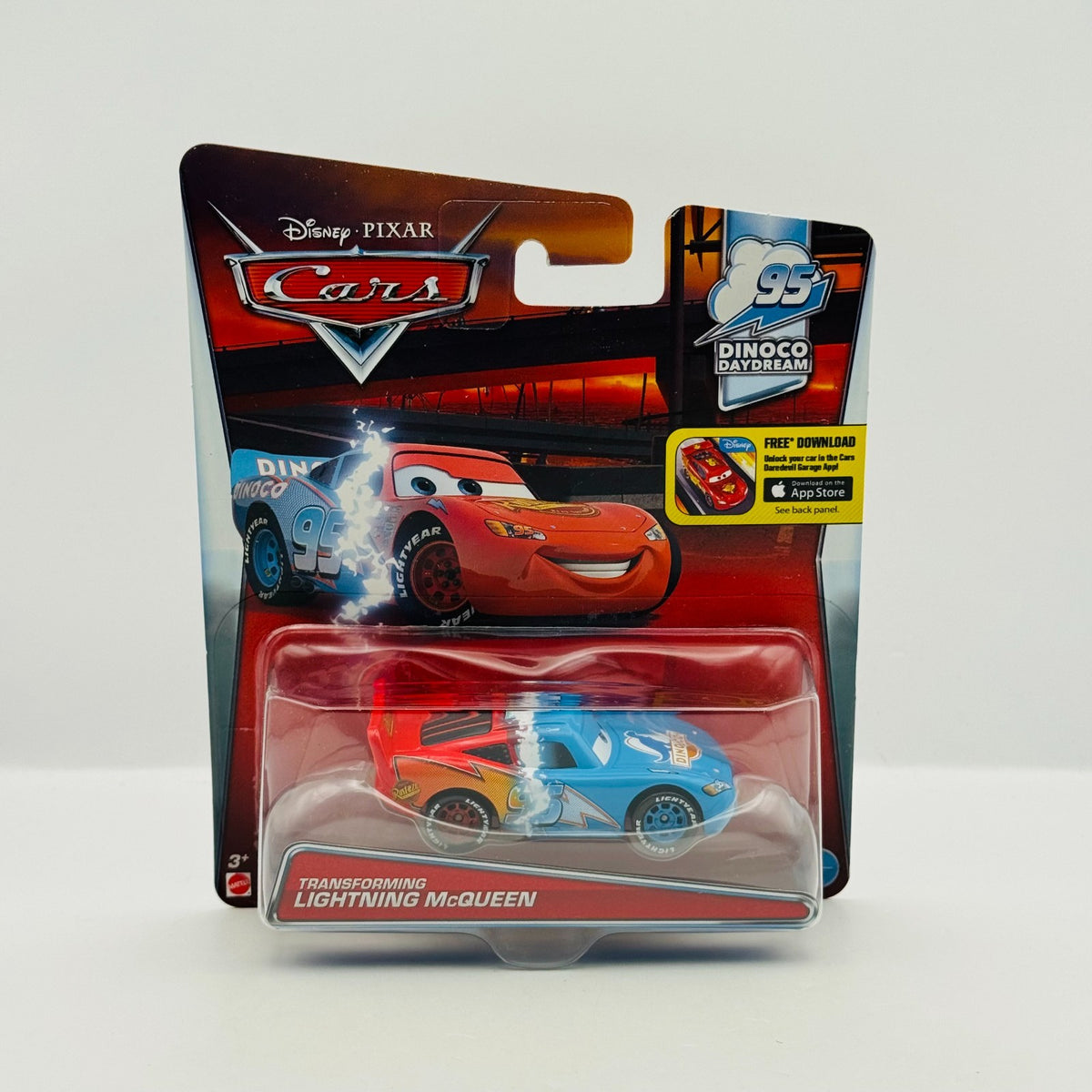 Disney Pixar Cars - TRANSFORMING LIGHTNING MCQUEEN Dinoco 2016 - 1:55 Diecast