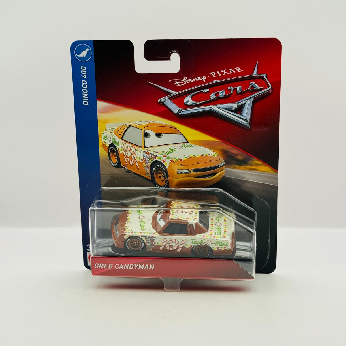 Disney Pixar Cars - GREG CANDYMAN TACH O MINT Dinoco 400 2018 - 1:55 Diecast