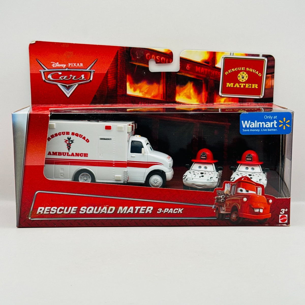 Disney Pixar Cars - RESCUE SQUAD MATER 3-PK AMBULANCE DALMATIAN MIA 1:55 Diecast