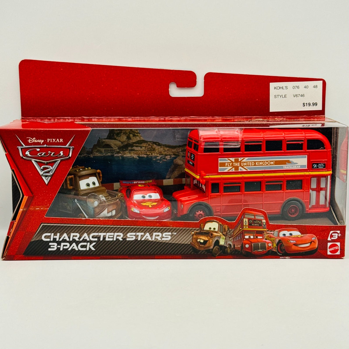 Disney Pixar Cars - CARS 2 3-PK DOUBLE DECKER BUS MATER MCQUEEN - 1:55 Diecast