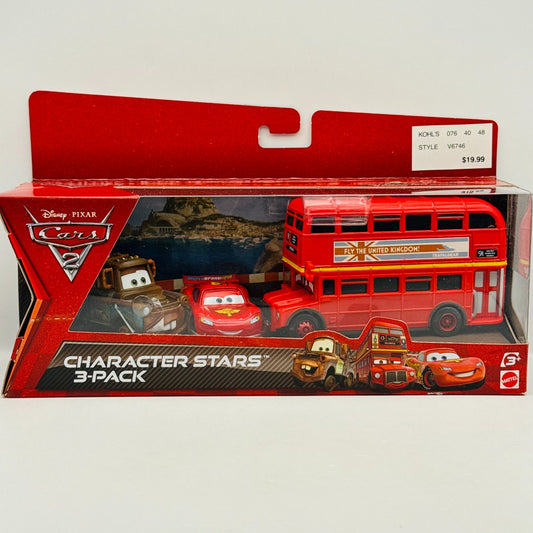 Disney Pixar Cars - CARS 2 3-PK DOUBLE DECKER BUS MATER MCQUEEN - 1:55 Diecast