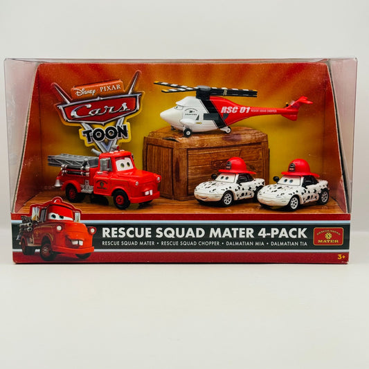 Disney Pixar Cars Toon - RESCUE SQUAD MATER 4-PK DALMATIAN MIA TIA- 1:55 Diecast