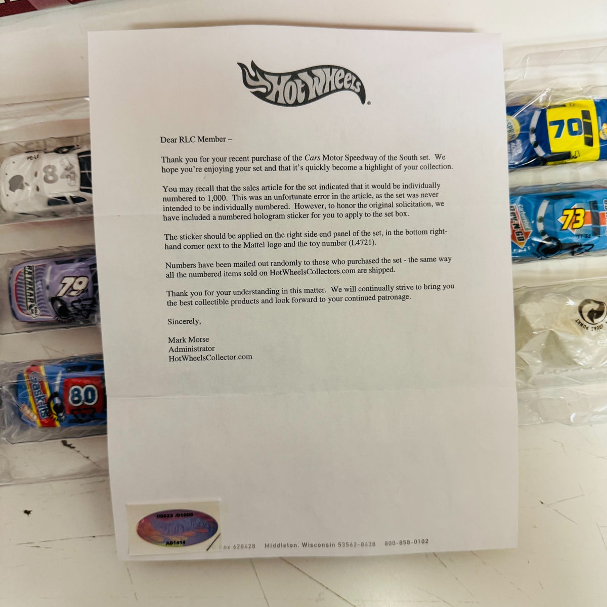 Disney Pixar Cars SPEEDWAY OF THE SOUTH SET APPLE CAR OPENED ONLY FOR INSPECTION